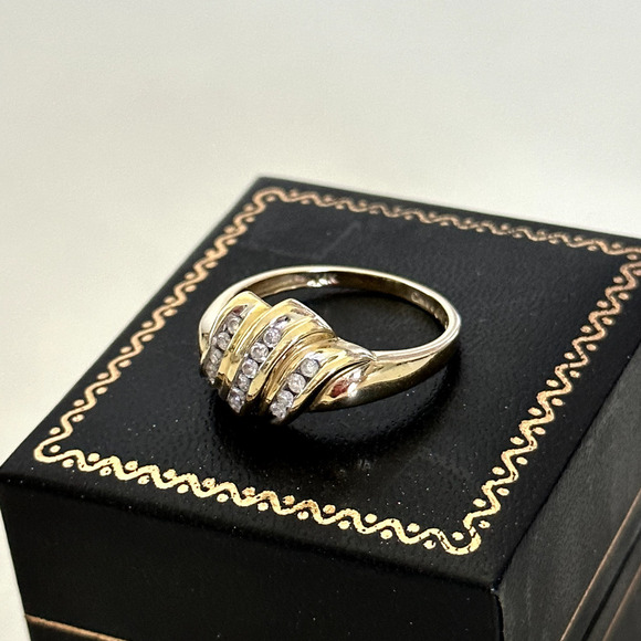 14K Yellow Gold Natural Diamonds Triple Row Wave Ladies Band Ring Size 10 - Picture 4 of 16